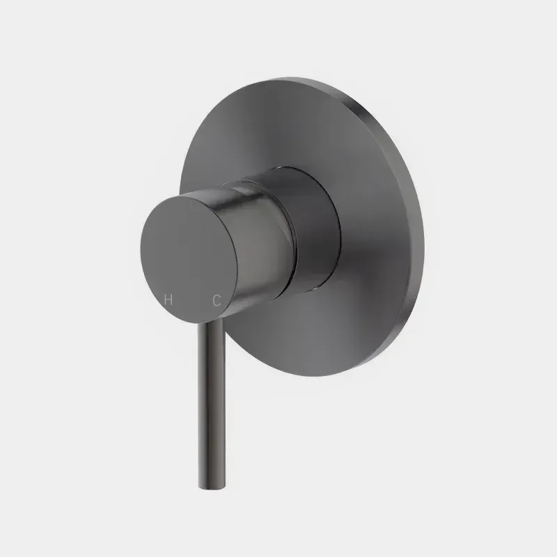 Black wall-mounted shower handle on a white background.