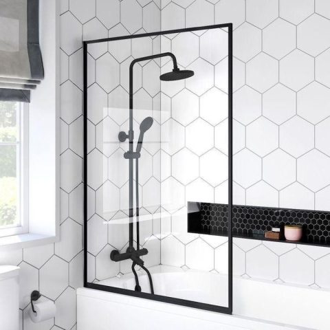 Bath Screens Frameless 10mm Fixed Panel 850mm x 1500mm with Two Matte Black Channels - Image 4