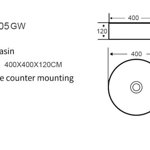 Round Counter Top Basin 400 × 400 × 120mm – Gloss White - Image 4