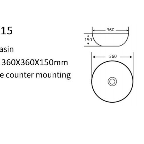 Round Counter Top Basin 360 × 360 × 140mm – Gloss White - Image 4