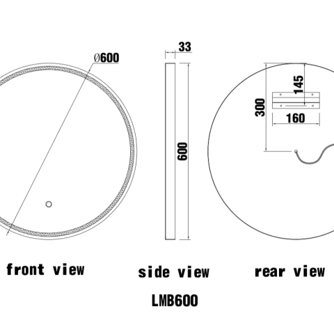 ORA Framed Round Front-Lit 600mm LED Mirror - Matte Black - Image 8