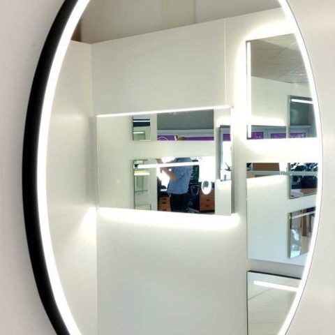 ORA Framed Round Front-Lit 600mm LED Mirror - Matte Black - Image 7