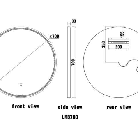 ORA Framed Round Front-Lit 700mm LED Mirror - Matte Black - Image 8