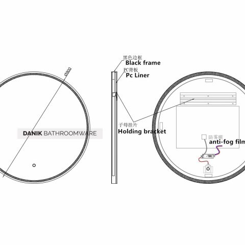 ORA Framed Round Front-Lit 900mm LED Mirror - Matte Black - Image 7