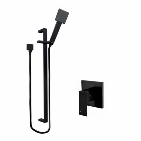 Shower Slider With Shower Mixer Unit Square Matte Black - Image 1