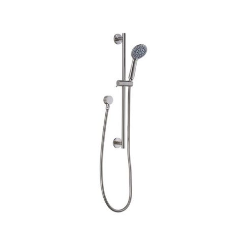 Rondo Round Slide Shower Rail Kit with Inlet Elbow - Brushed Nickel - Image 1