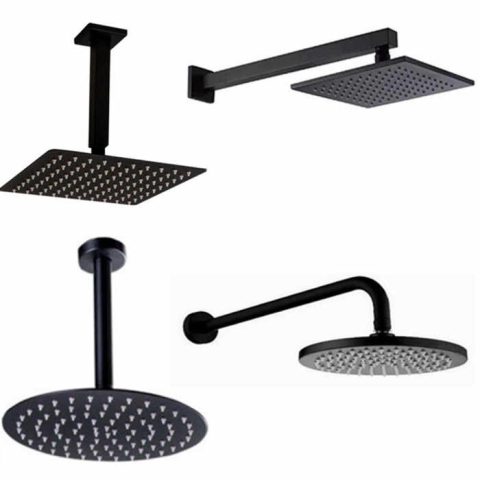 Bathroom Black Round Rain Head with Arm - Image 4