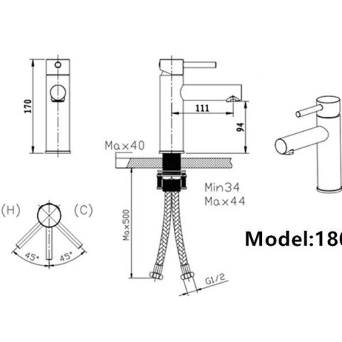 Modern Pin Lever Basin Mixer - Polished Chrome - Image 6
