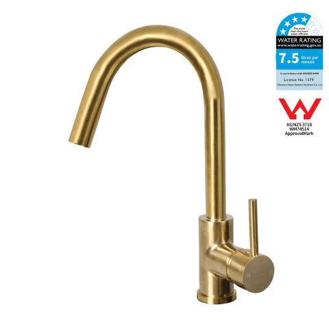 Modern Pin Lever Gooseneck Mixer - Dark Brushed Gold (Kitchen/Laundry) - Image 2