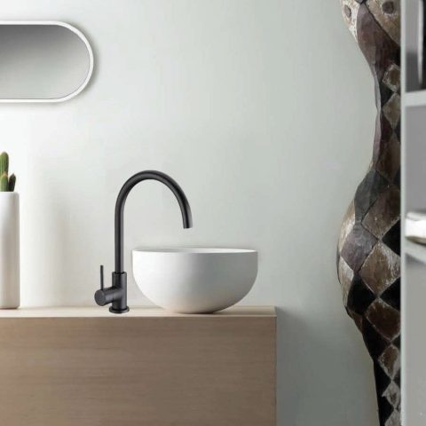 Modern Pin Lever Gooseneck Mixer - Matte Black - Image 4