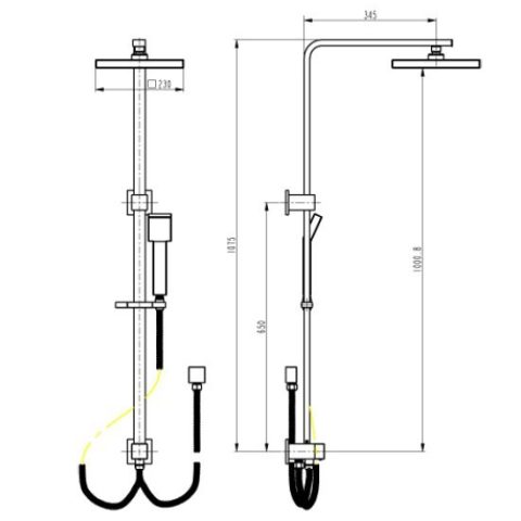 Square Rainfall Twin Shower Set with Adjustable Slide Rail & Handheld Wand Chrome - Image 2