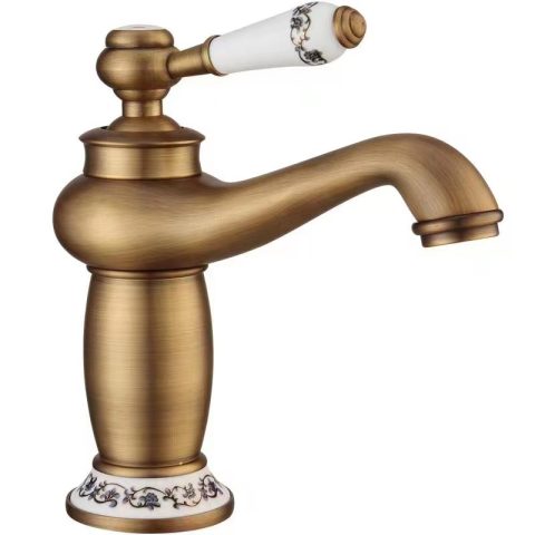Vintage Floral Basin Mixer - Antique Brushed Brass - Image 1