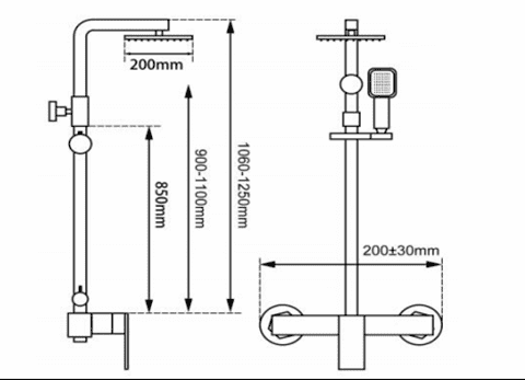 Shower Mixer Two Functional With Rain Head Black Square - Image 6