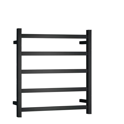 5 Bar Square Profile Heated Towel Rail - Matte Black - Image 2