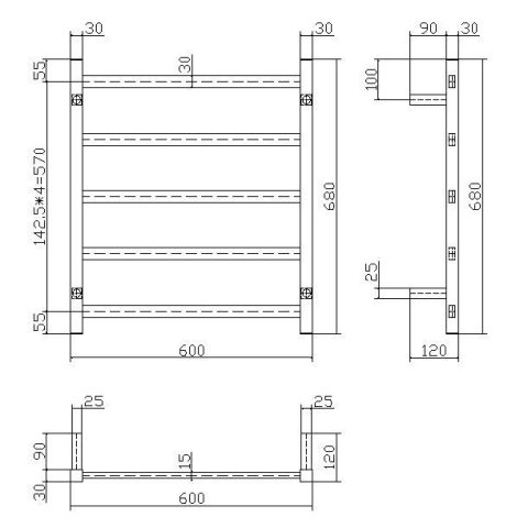5 Bar Square Profile Heated Towel Rail - Chrome - Image 5
