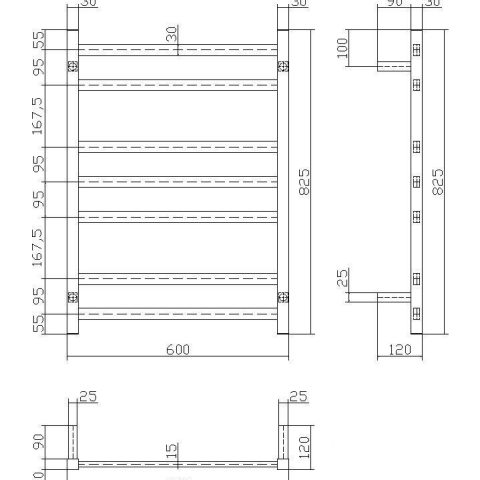 7 Bar Square Profile Heated Towel Rail – Chrome - Image 5