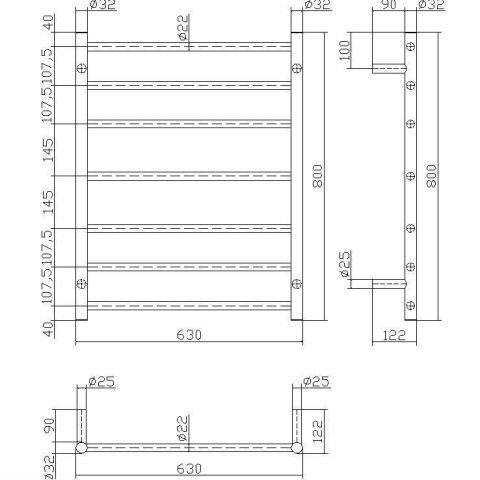 7 Bar Round Profile Heated Towel Rail – Matte Black - Image 6
