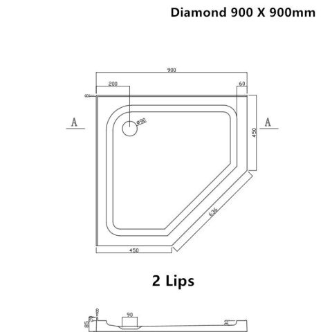 Frameless Diamond Glass 900wmm Matte Black - Image 8
