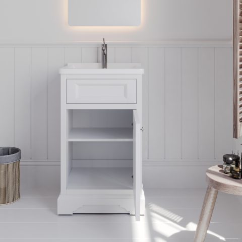 Burlington 520mm Solid Wood Floor-Standing Vanity – Hampton Series – Matte White - Image 3