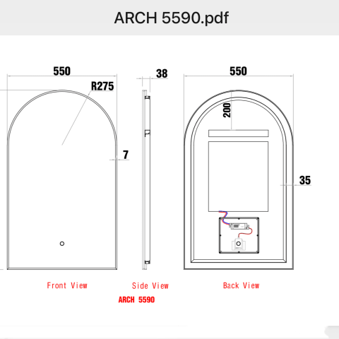 AVA Framed Arch Back-Lit LED Mirror – 550x900mm - Brushed Gold - Image 6