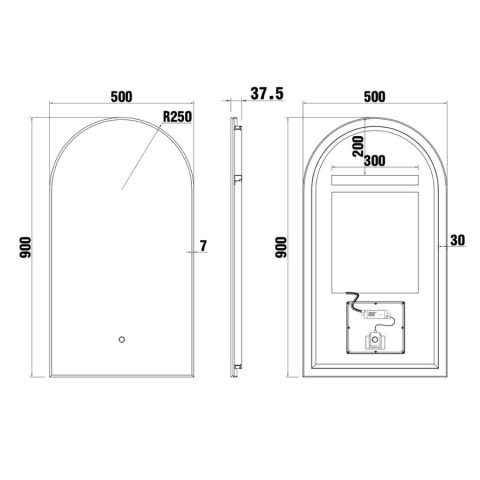 BACKLIT LED MIRROR-ARCH SHAPE 500W x900H