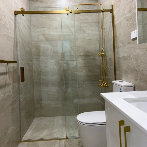 Fameless Glass Alcove 1600wx1950hmm Shower Sliding Door Brushed Gold - Image 2