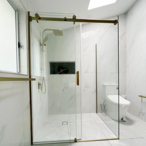 Frameless Rectangle 1200wx1000dx1950hmm Brushed Gold Shower Sliding Door with Return Panel - Image 2
