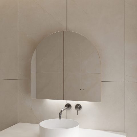 ARCURA 750mm Bottom-Lit Arch LED Mirror Cabinet with Sensor & Demister – Acacia - Image 2