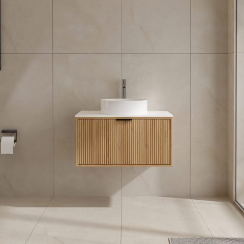 CLEARANCE: Aura 750mm Fluted Wall-Hung Vanity - Acacia - Image 2