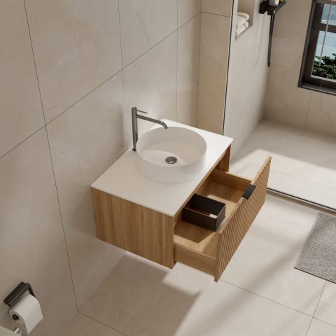 CLEARANCE: Aura 750mm Fluted Wall-Hung Vanity - Acacia - Image 6