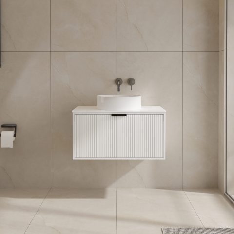 CLEARANCE: Aura 750mm Wall-Hung Vanity with Handle - Matte White - Image 1