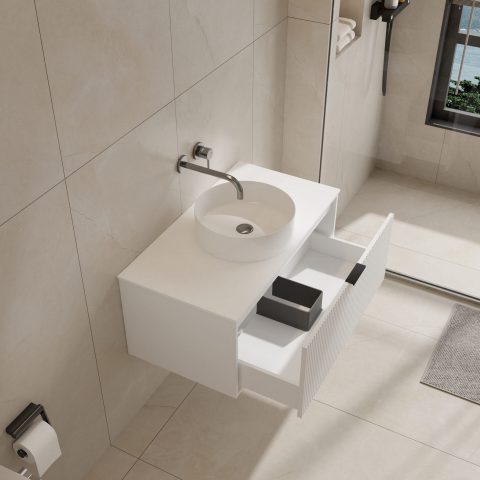 CLEARANCE: Aura 750mm Wall-Hung Vanity with Handle - Matte White - Image 3