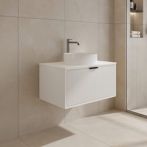 CLEARANCE: Aura 750mm Wall-Hung Vanity with Handle - Matte White - Image 2