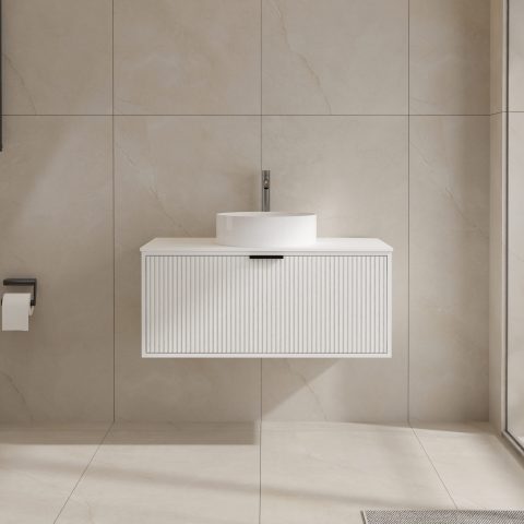 Aura 900mm Wall-Hung Vanity - Matte White - Image 1
