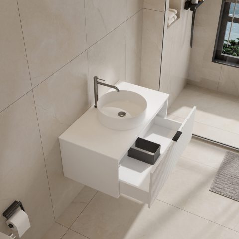 Aura 900mm Wall-Hung Vanity - Matte White - Image 3