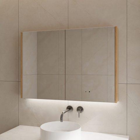 Lumina 1000mm Bottom-Lit Cabinet with Sensor & Demister – Acacia - Image 4