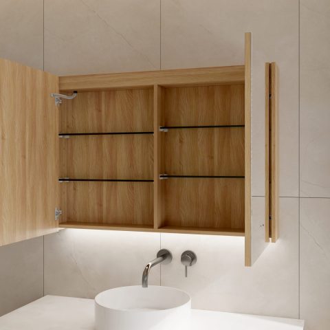 Lumina 1000mm Bottom-Lit Cabinet with Sensor & Demister – Acacia - Image 5