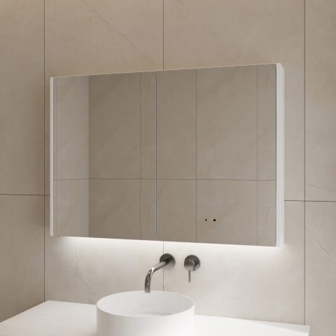 Lumina 1000mm Bottom-Lit Cabinet with Sensor & Demister – Matte White - Image 4