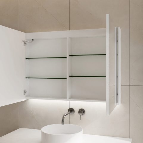 Lumina 1000mm Bottom-Lit Cabinet with Sensor & Demister – Matte White - Image 5