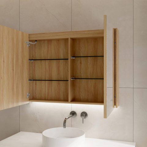 Lumina 900mm Bottom-Lit Cabinet with Sensor & Demister – Acacia - Image 5