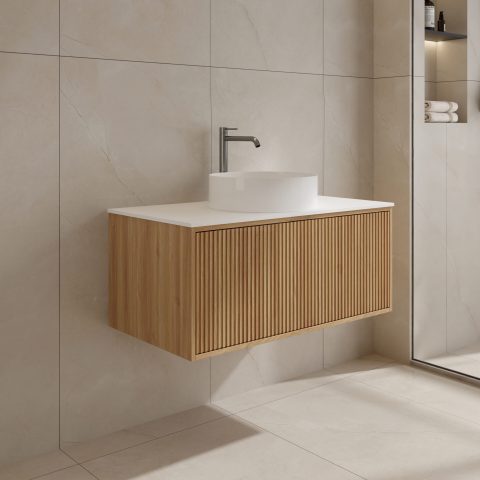 AURA 900mm Wall Hung Vanity - Acacia - Image 3