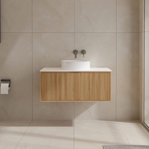 AURA 900mm Wall Hung Vanity - Acacia - Image 2
