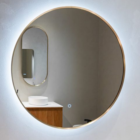 ORA Framed Round Back-Lit 700mm LED Mirror - Brushed Gold - Image 4