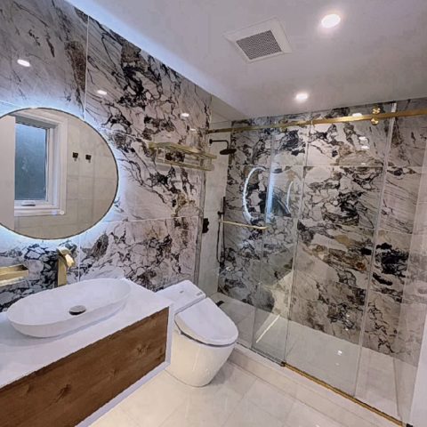 ORA Framed Round Back-Lit 800mm LED Mirror - Brushed Gold - Image 3