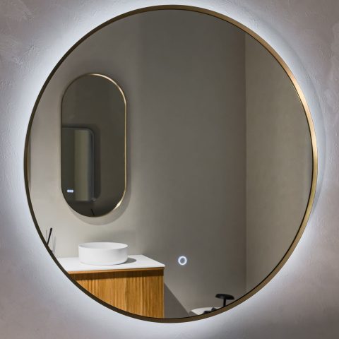 ORA Framed Round Back-Lit 700mm LED Mirror - Brushed Gold - Image 5