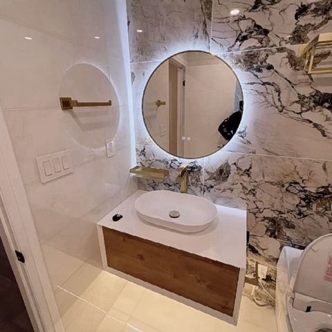 ORA Framed Round Back-Lit 800mm LED Mirror - Brushed Gold - Image 2