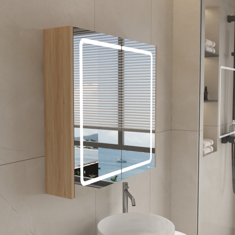 Lumina 750mm Front & Bottom-Lit LED Mirror Cabinet with Sensor & Demister – Acacia - Image 5