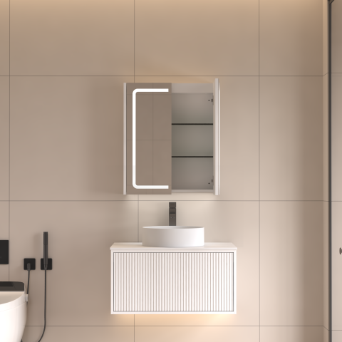 Lumina 600mm Front & Bottom-Lit LED Mirror Cabinet with Sensor & Demister – Matte White - Image 2