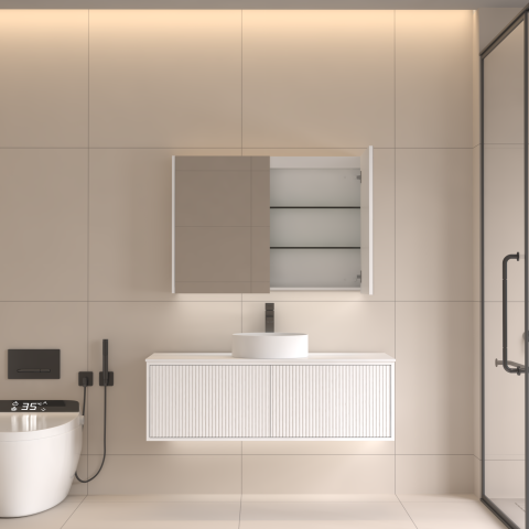 Lumina 1000mm Bottom-Lit Cabinet with Sensor & Demister – Matte White - Image 2