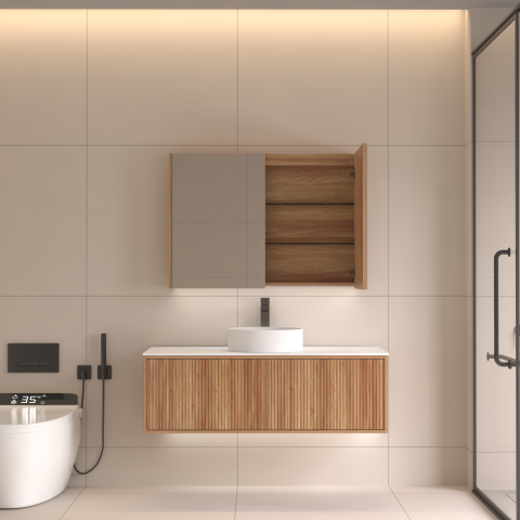 Lumina 900mm Bottom-Lit Cabinet with Sensor & Demister – Acacia - Image 2